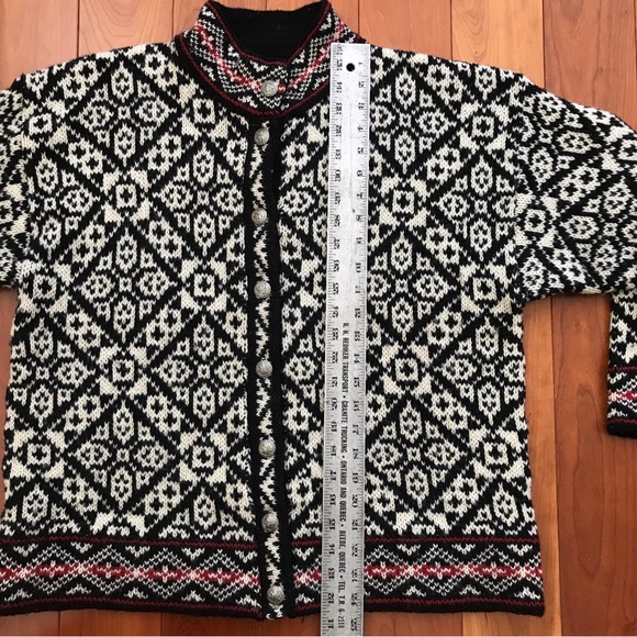 Vintage LL Bean Nordic Fair Isle Cardigan Sweater Silver Buttons Large Made USA - Picture 14 of 14